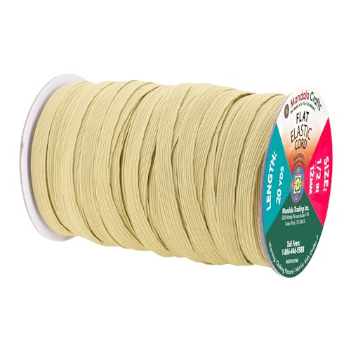 Mandala Crafts 6mm 50 Yds Roll of Beige Elastic Bands for Sewing - 1/4 Flat Elastics Cord - 1 4 Inch Braided Stretch Straps for Crafting - Image 2