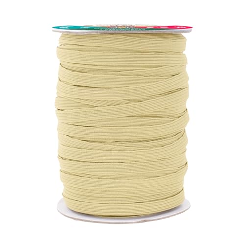 Mandala Crafts 6mm 50 Yds Roll of Beige Elastic Bands for Sewing - 1/4 Flat Elastics Cord - 1 4 Inch Braided Stretch Straps for Crafting - Image 1
