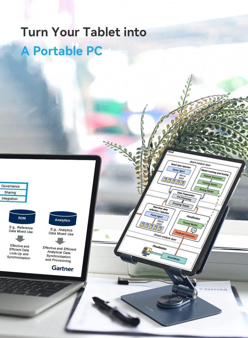 Momax Fold and Rotatable Tablet Stand 360-Degree Rotatable With Foldable Design Aluminum Alloy - Grey - Image 5