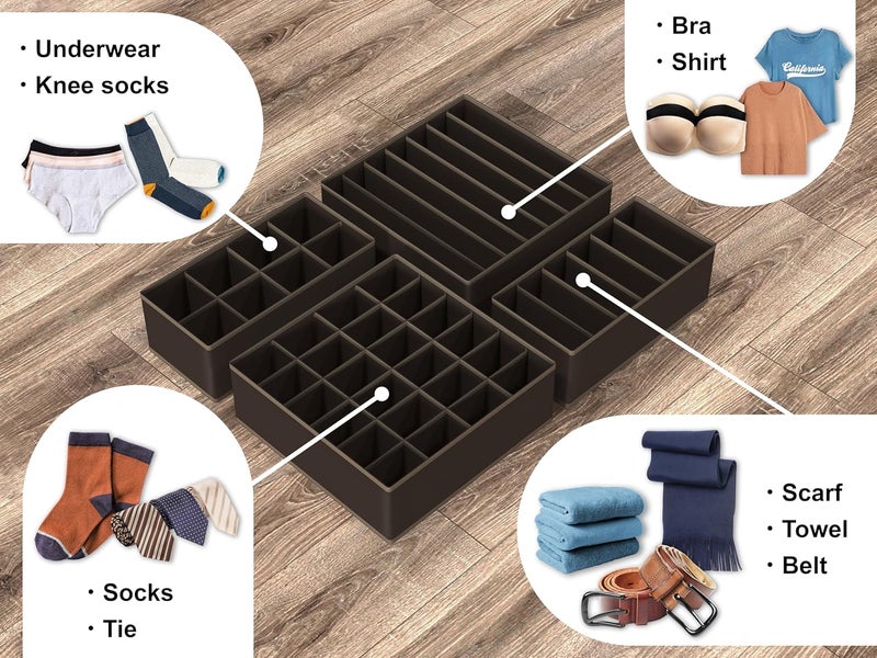 Simple Houseware Multi-use detailed build 4-Pack Drawer Organizer Set - Closet Dividers for Underwear, Socks, Bras, Scarves, Ties - Foldable Non-Woven Storage Boxes, Brown Easy assemble alternatives - Image 4