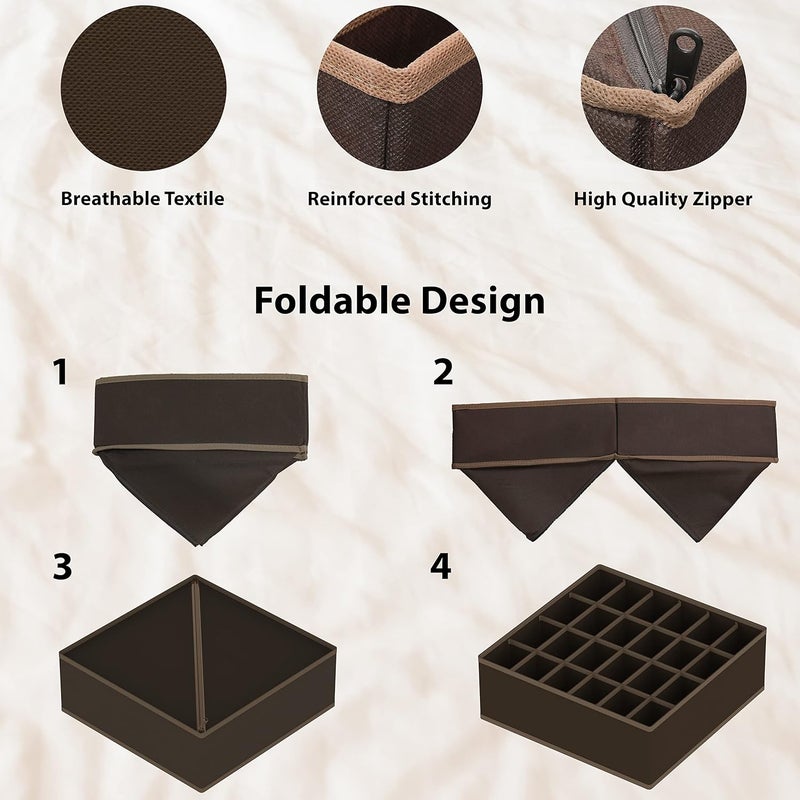 Simple Houseware Multi-use detailed build 4-Pack Drawer Organizer Set - Closet Dividers for Underwear, Socks, Bras, Scarves, Ties - Foldable Non-Woven Storage Boxes, Brown Easy assemble alternatives - Image 5