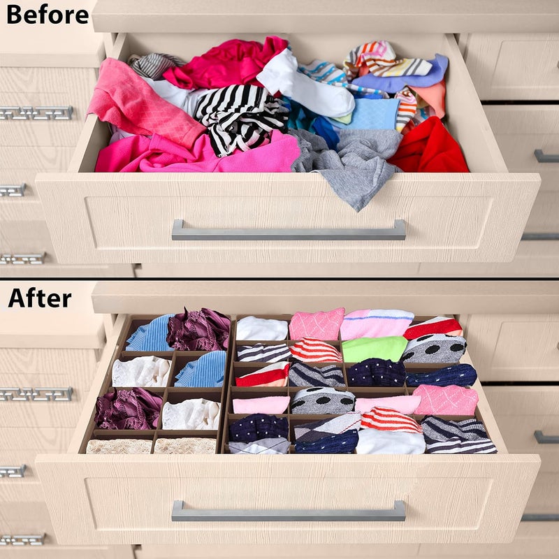 Simple Houseware Multi-use detailed build 4-Pack Drawer Organizer Set - Closet Dividers for Underwear, Socks, Bras, Scarves, Ties - Foldable Non-Woven Storage Boxes, Brown Easy assemble alternatives - Image 3