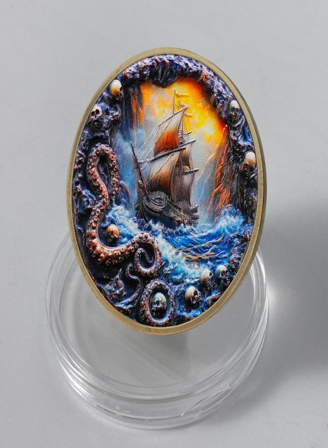Imasoner Pirate Challenge Coin – Skull Captain Pirate Coin with Kraken Sea Monster and Ship Design – Nautical Adventure Token for Men - Image 5