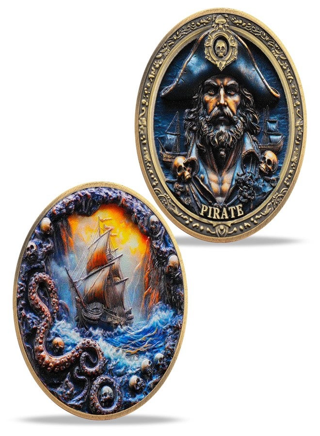Imasoner Pirate Challenge Coin – Skull Captain Pirate Coin with Kraken Sea Monster and Ship Design – Nautical Adventure Token for Men - Image 1