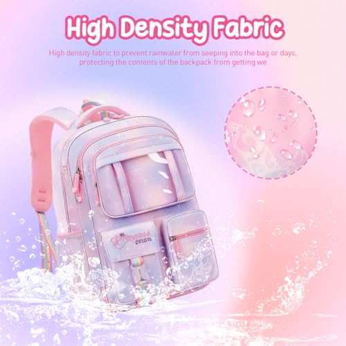 ClimbertyÂ® School Bags for Girls Kids 7-12 Years Old Cute Cartoon School Bag Durable Burden Relief Backpack Bag Waterproof School Bag Children's Day Christmas Birthday Gift for Kids, Girls - Purple - Image 4