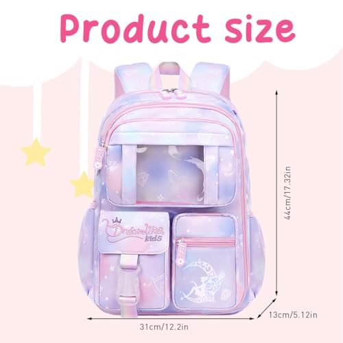 ClimbertyÂ® School Bags for Girls Kids 7-12 Years Old Cute Cartoon School Bag Durable Burden Relief Backpack Bag Waterproof School Bag Children's Day Christmas Birthday Gift for Kids, Girls - Purple - Image 2