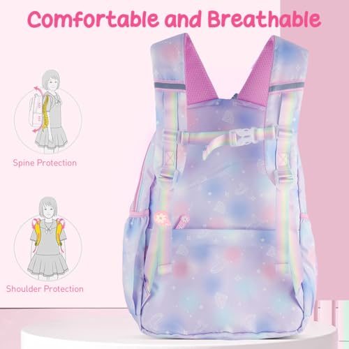 ClimbertyÂ® School Bags for Girls Kids 7-12 Years Old Cute Cartoon School Bag Durable Burden Relief Backpack Bag Waterproof School Bag Children's Day Christmas Birthday Gift for Kids, Girls - Purple - Image 5