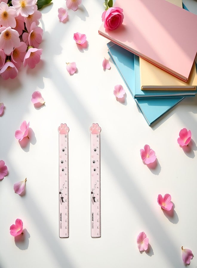WaigN 2 Pcs Pink Cute Cartoon Cats Claw Ruler Straight Painting Plastic Rulers Portable Scale Measuring Ruler Stationery Office School Supplies Drafting Tools and Drafting Kits - Image 5