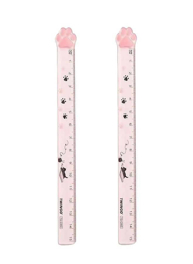 WaigN 2 Pcs Pink Cute Cartoon Cats Claw Ruler Straight Painting Plastic Rulers Portable Scale Measuring Ruler Stationery Office School Supplies Drafting Tools and Drafting Kits - Image 1