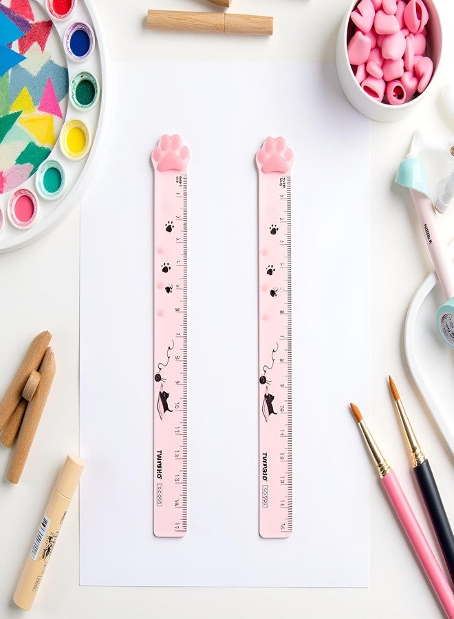 WaigN 2 Pcs Pink Cute Cartoon Cats Claw Ruler Straight Painting Plastic Rulers Portable Scale Measuring Ruler Stationery Office School Supplies Drafting Tools and Drafting Kits - Image 4