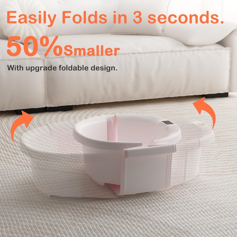 Spluvvly Collapsible Baby Bathtub - Large Baby Bath Tub with Thermometer & Cushion | Travel Portable Newborn Infant Bathtub | Foldable Toddler Bathtub for Baby 0 to 36 Months (Pink) - Image 5