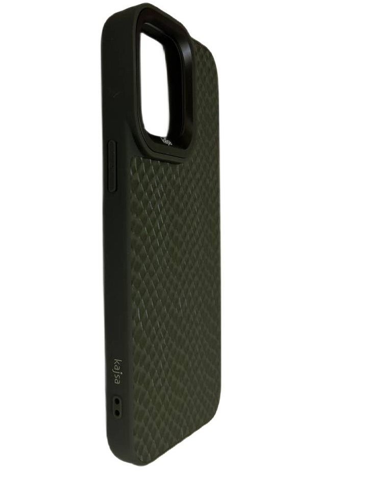 Kajsa - Kajsa Genuine Leather Pearl Pattern Back Phone Case for iPhone 14 Pro Max Green - Image 1