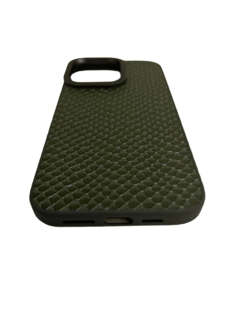 Kajsa - Kajsa Genuine Leather Pearl Pattern Back Phone Case for iPhone 14 Pro Max Green - Image 1