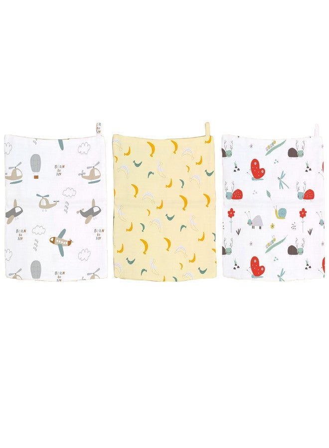 Mookoo Muslin Wipes for Baby | Baby Face Towels Newborn Soft | Baby Hanky Soft for New Born | Muslin Handkerchief|PO6(Airplane,Banana,snail) - Image 1