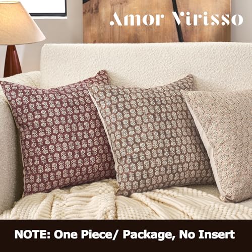 Amor Virisso Floral Pillow Covers 18x18 Couch Pillows for Living Room Farmhouse Neutral Pillow Covers Decorative Throw Pillow Covers Accent Sofa Pillows 1PC, Cognac Brown - Image 4