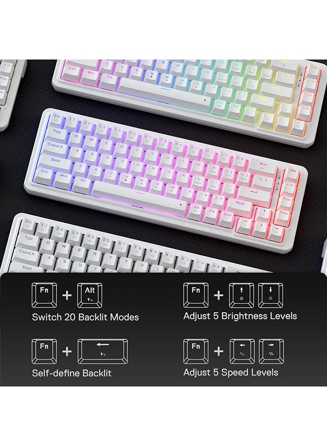 ريدراجون لوحة مفاتيح الألعاب K709 RGB سلكية بنسبة 65%، 68 مفتاحًا قابلاً للتبديل، لوحة مفاتيح ميكانيكية مدمجة مع مقبس مجاني، 3 طبقات لتقليل الضوضاء ومفاتيح سهم مخصصة، مفتاح خطي مخصص هادئ - أبيض - Image 5