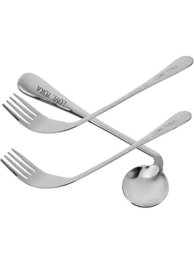 Angled Spoon Fork Self Feeding Utensils Lightweight Tableware For Elderly Disabled Silver - Image 1