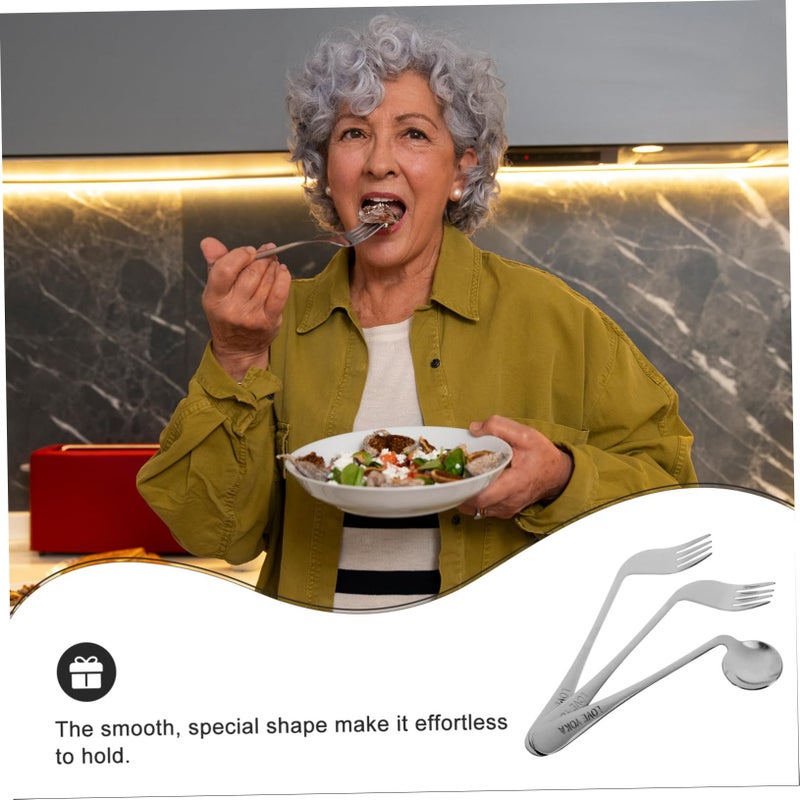 Angled Spoon Fork Self Feeding Utensils Lightweight Tableware For Elderly Disabled Silver - Image 4