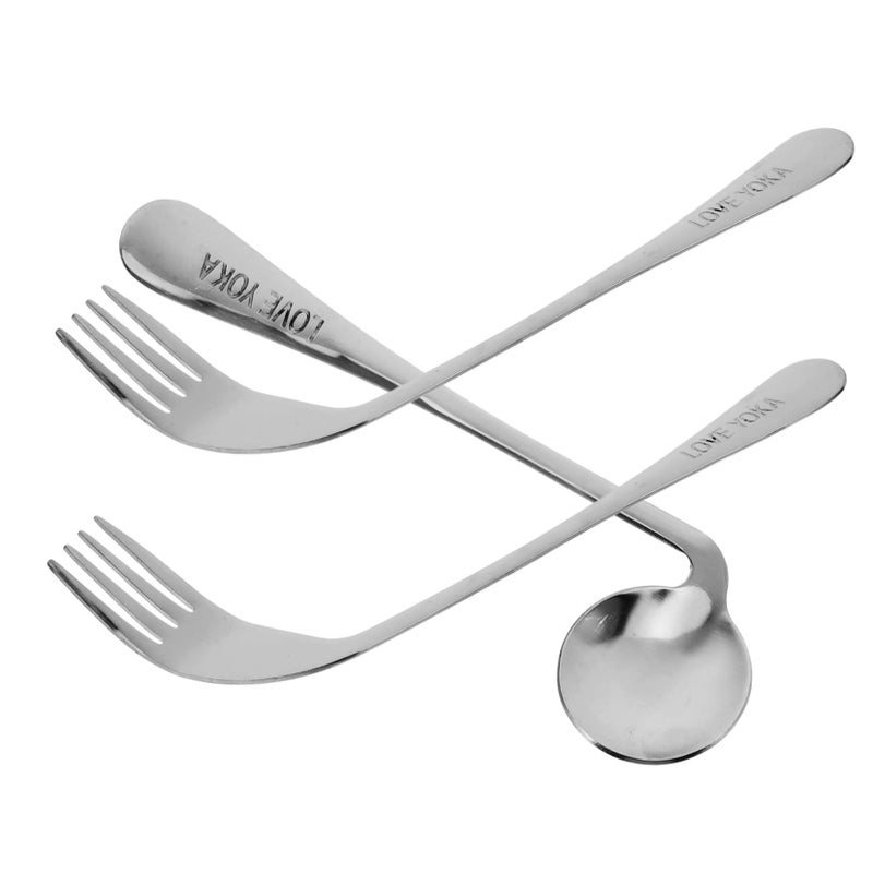 Angled Spoon Fork Self Feeding Utensils Lightweight Tableware For Elderly Disabled Silver - Image 2