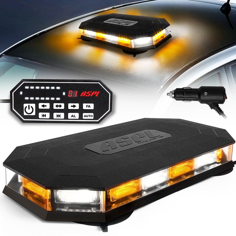 ASPL 165 Inch Roof Top Beacon Emergency Strobe Light with Controller 56 LED Magnetic Warning Caution lights bar Traffic Hazard Plow Light for Trucks Vehicles Construction Snowplow AmberWhite