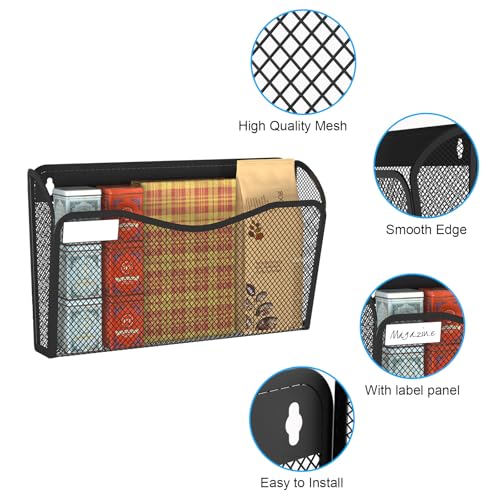 BOHDK Wall File Organizer, Mesh Hanging File Organizer, Home Office Organization and Storage, 3 Single Pockets Document Magazine Rack - Image 3