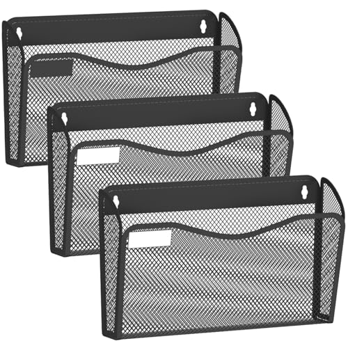 BOHDK Wall File Organizer, Mesh Hanging File Organizer, Home Office Organization and Storage, 3 Single Pockets Document Magazine Rack - Image 1