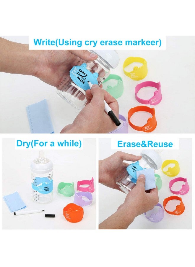 FORETOO Baby Bottle Labels for Daycare, Durable Writable Reusable Food -Grade Silicone 6 Pack Baby Bottle Labels with Dry Erase Marker Foretoo  - Image 3