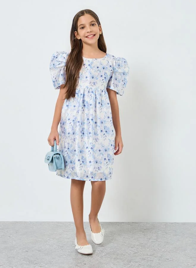 Styli Teens Floral Jacquard Dress