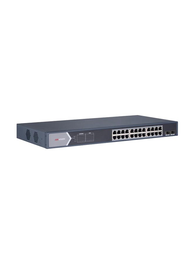 HIKVISION DS-3E0526P-E/M 24 Port Gigabit Unmanaged POE Switch, 24*Gigabit PoE, 2*Gigabit SFP fiber optical port, Wire-speed forwarding, Solid high-strength metal shell Black - Image 2