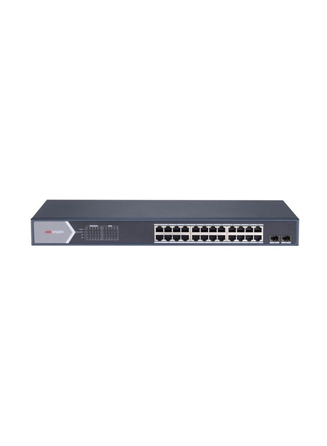 HIKVISION DS-3E0526P-E/M 24 Port Gigabit Unmanaged POE Switch, 24*Gigabit PoE, 2*Gigabit SFP fiber optical port, Wire-speed forwarding, Solid high-strength metal shell Black - Image 1