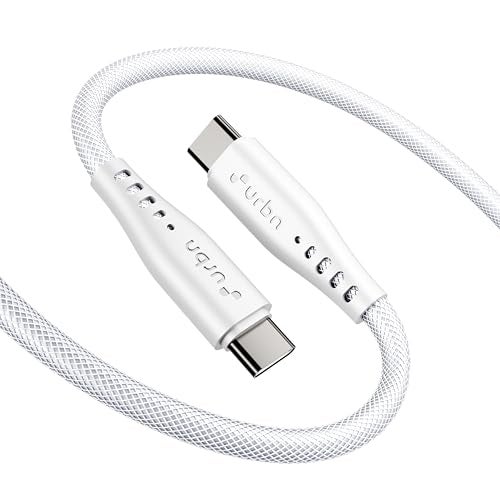 URBN Flow Cord 65W Super Fast Charging Cable | Type C to C | Supports Apple Car Play & Android Auto| Super Fast Charging and Data Transfer | Nylon Mesh Braided 1.5 Meter | 6 Months Warranty (White) - Image 1