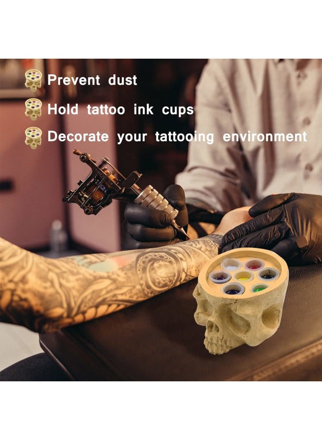 CINRA Tattoo Ink Cup Holder, 7 Holes Hard Resin Skull Tattoo Ink Pigment Cap Cup Holder Stand for Permanent Makeup Tattoo Tools Accessories Supplies - Image 2