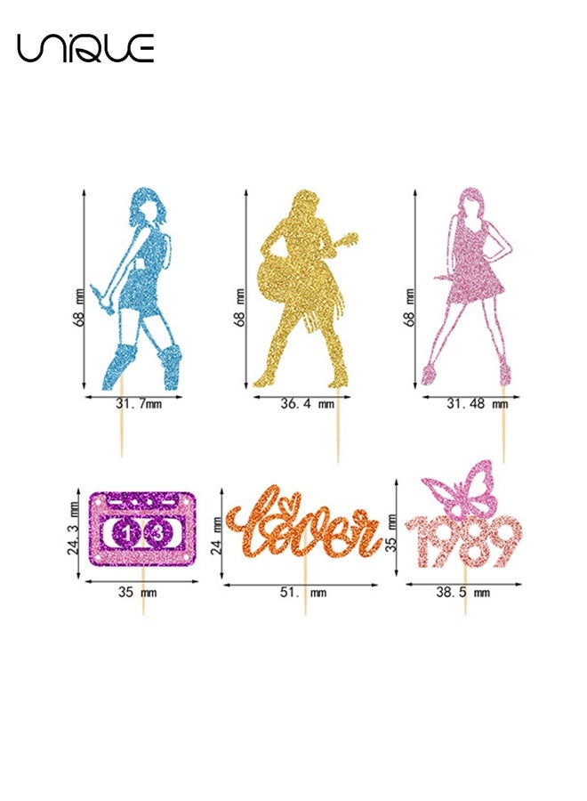 Unique 24 Pieces Music Themed Party Cake Decoration - Glitter Double Sided Graduation Cap Cake Decoration for Music Festivals Seaside Party Supplies - Taylor Swift Cake Decoration  - Image 2