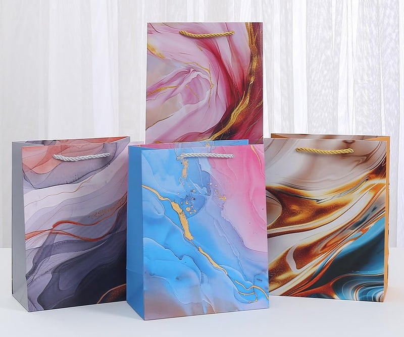 BeFunky 40x31x12 cm Gift Bags Large Size, Premium Marble Designs Gift Bags for Fathers Day, Mother's Day, Valentine's Day, Birthday, Wedding, Party Favors (Pack of 12)