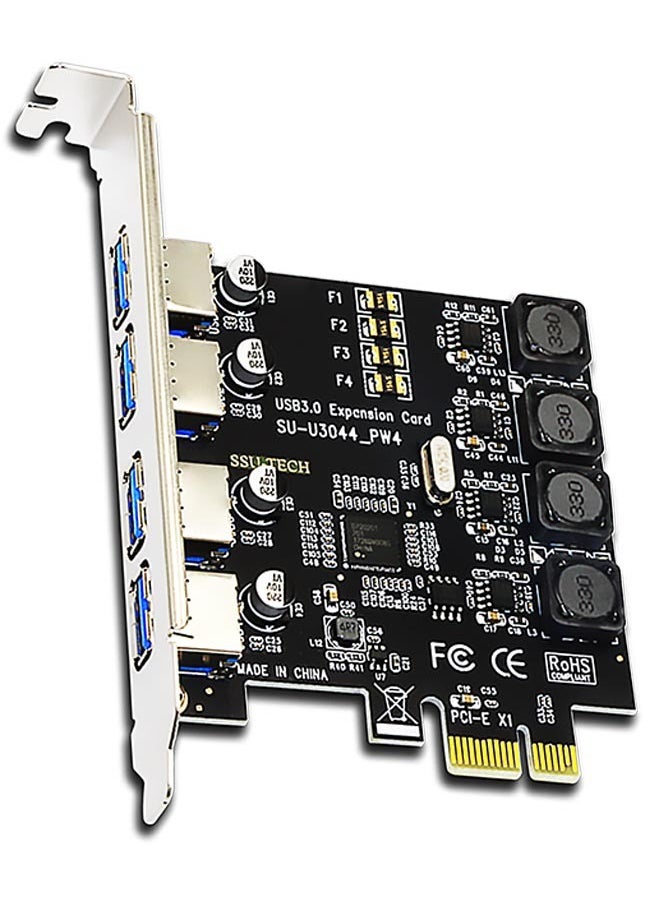 GLOTRENDS 4 Port USB-A 3.0 5Gbps PCIe 3.0 X1 Adapter Card  - Image 1