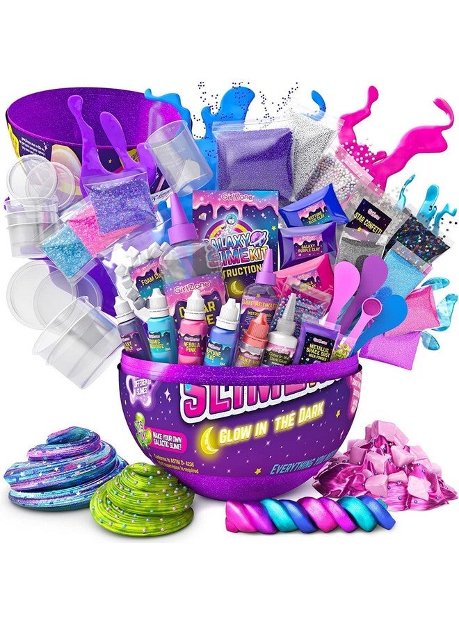 GirlZone Egg Surprise Galaxy Slime Kit for Girls, 39 Pieces to Make Glow in The Dark Slime, DIY Slime with Glitter, Fun Slime Kits for Girls 10-12 - Image 1