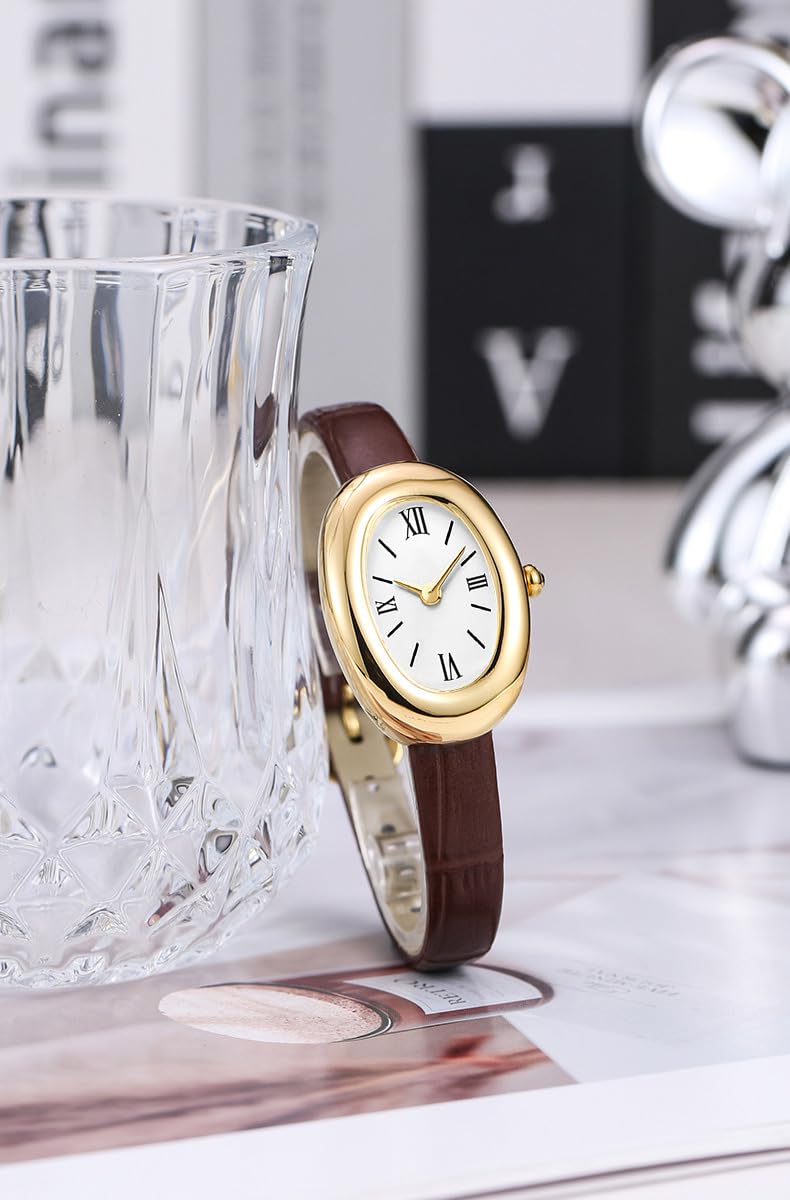 MASTOP Bracelet Watch for Women - Elegant 24mm Oval Dial Bangle Watch - Gold Jewelry Style Quartz Wristwatch - Gift for Her (Coffee B) - Image 2