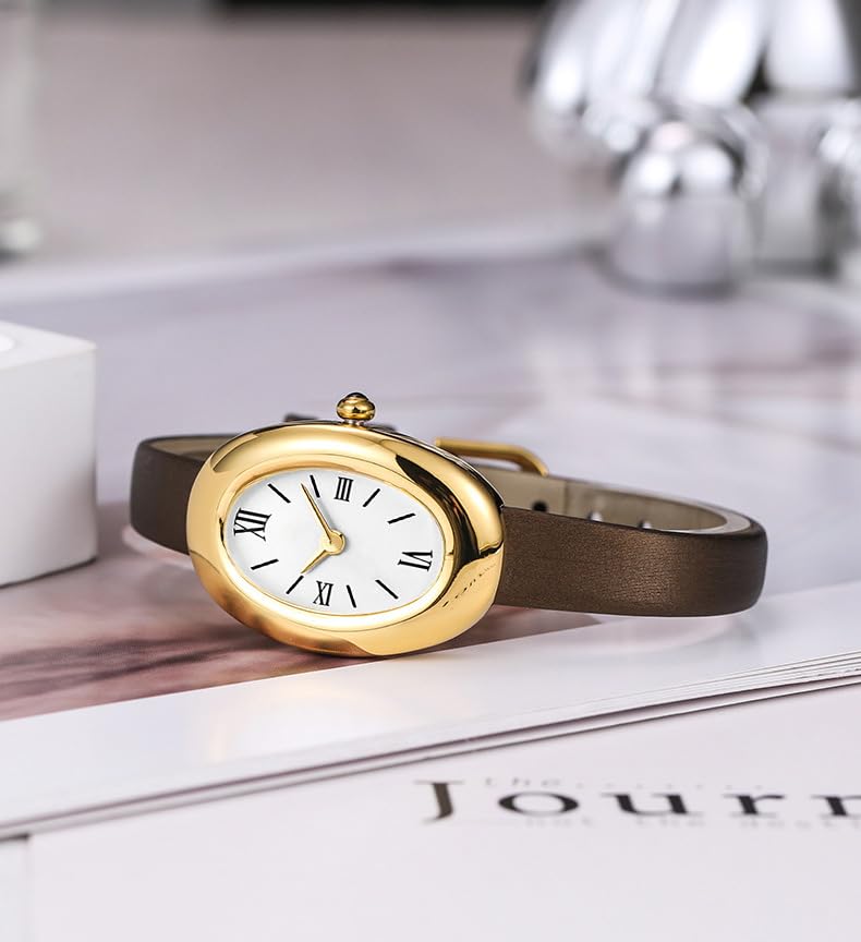 MASTOP Bracelet Watch for Women - Elegant 24mm Oval Dial Bangle Watch - Gold Jewelry Style Quartz Wristwatch - Gift for Her (Coffee B) - Image 3