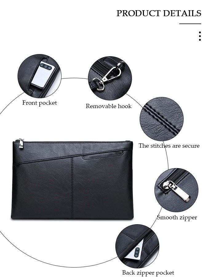DUNISO Men's Clutch bag Leather Solid Color Fashion Multifunctional bag Large-Capacity Soft  Clutch for Business Commuting, Durable and Waterproof   Envelope Handbag for  Bank Card, Mobile Phone,Cigarette - Image 3