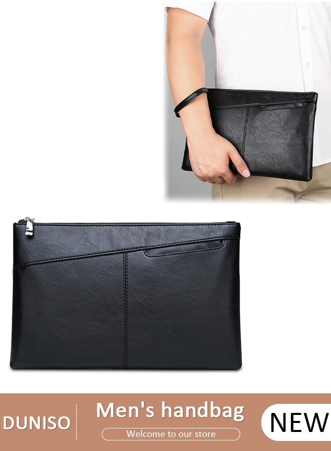 DUNISO Men's Clutch bag Leather Solid Color Fashion Multifunctional bag Large-Capacity Soft  Clutch for Business Commuting, Durable and Waterproof   Envelope Handbag for  Bank Card, Mobile Phone,Cigarette - Image 1