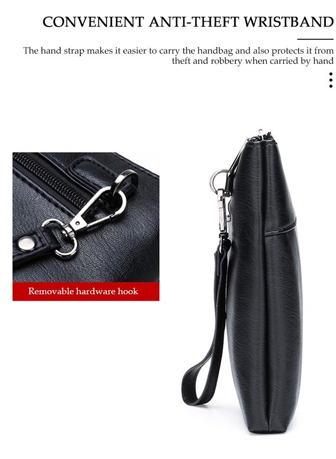 DUNISO Men's Clutch bag Leather Solid Color Fashion Multifunctional bag Large-Capacity Soft  Clutch for Business Commuting, Durable and Waterproof   Envelope Handbag for  Bank Card, Mobile Phone,Cigarette - Image 5