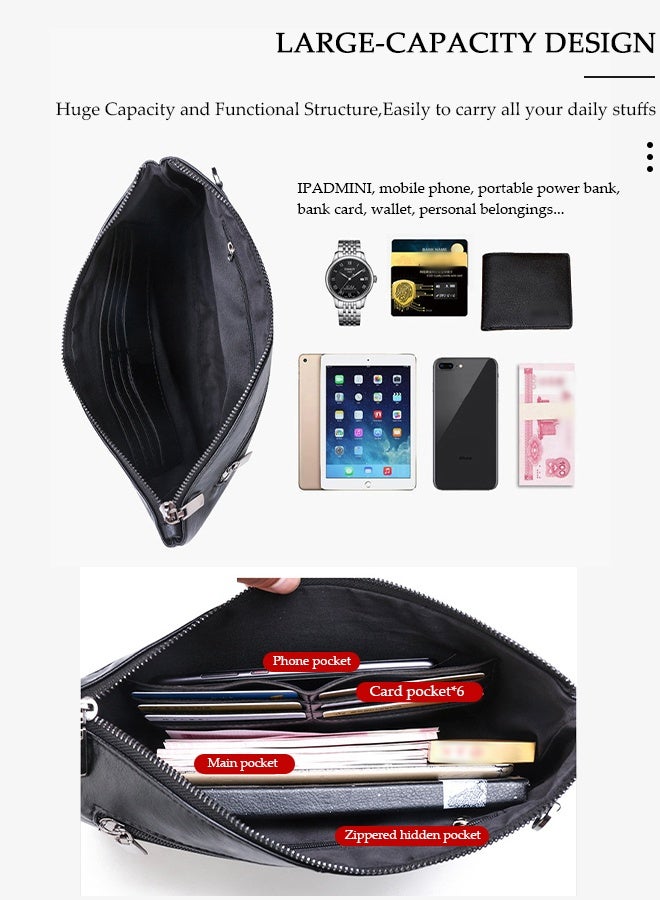 DUNISO Men's Clutch bag Leather Solid Color Fashion Multifunctional bag Large-Capacity Soft  Clutch for Business Commuting, Durable and Waterproof   Envelope Handbag for  Bank Card, Mobile Phone,Cigarette - Image 4