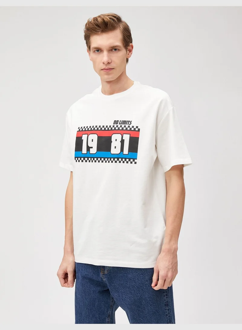 كوتون Oversized T-Shirt Race Themed Printed Crew Neck Short Sleeve