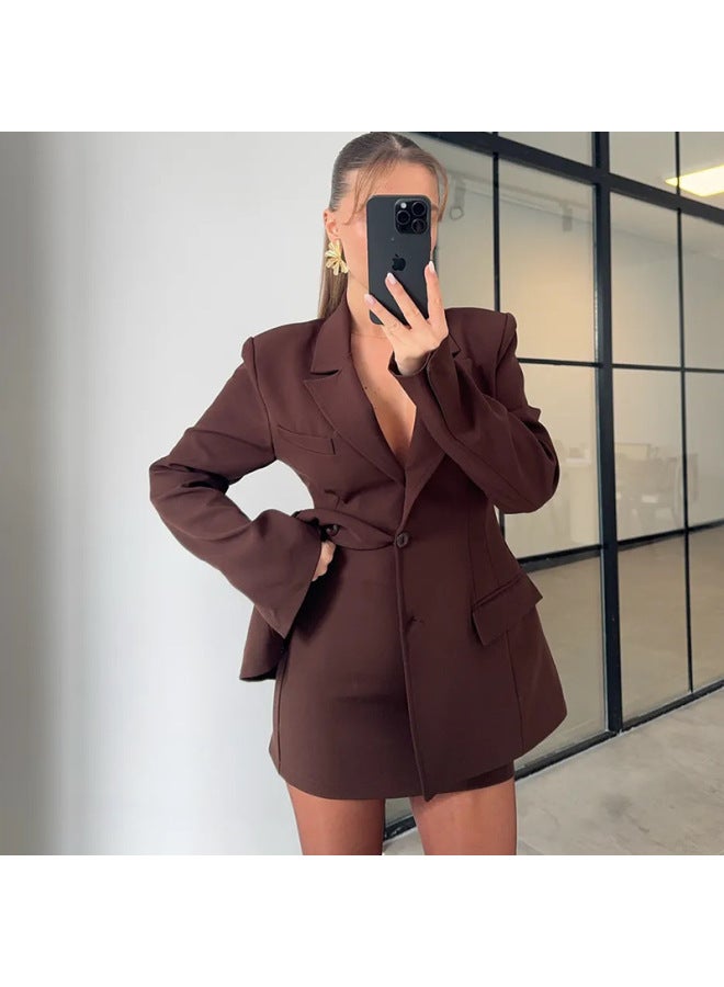 European And American Women's Fashion Blazer, Elegant And High-end Style, Lapel Pocket Long-sleeve Short Jacket
