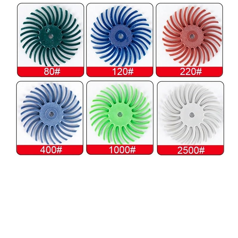 Radial Bristle Disc Set 6pcs 25mm & 2pcs Mandrels (2.35mm and 3mm) Abrasive Brush Gap Polishing Wheel Assortment (6 Mixed Grit 80/120/220/400/1000/2500) - Image 1