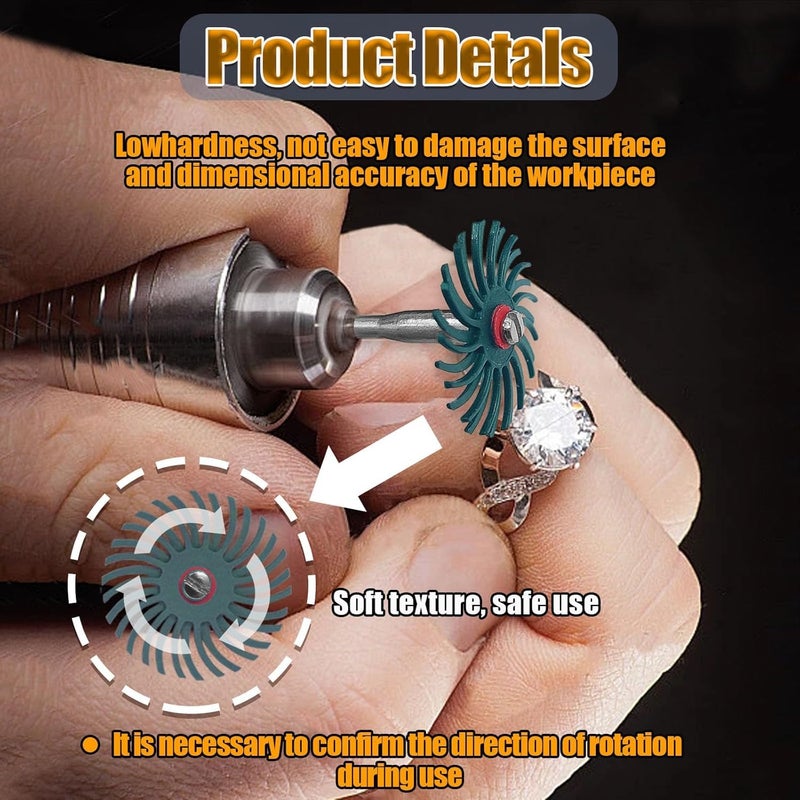 Radial Bristle Disc Set 6pcs 25mm & 2pcs Mandrels (2.35mm and 3mm) Abrasive Brush Gap Polishing Wheel Assortment (6 Mixed Grit 80/120/220/400/1000/2500) - Image 3
