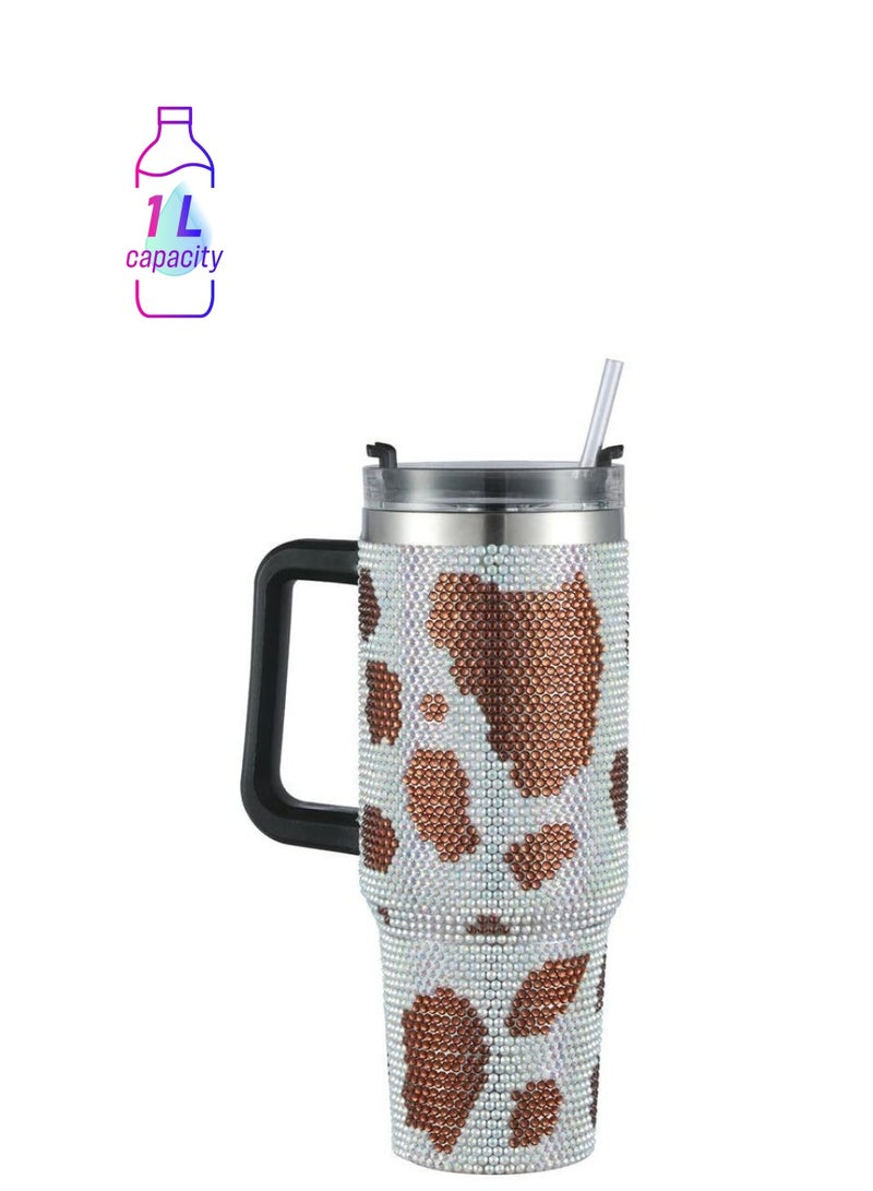 40oz Rhinestone Tumbler Stainless Steel Straw Women Cup Shiny Diamond Travel Car Thermoses Coffee Mug Water Bottle Drinkware