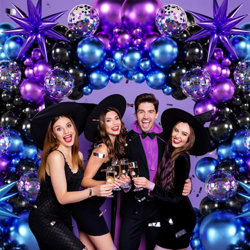 LANGASQUE Black Purple Blue Balloon Garland Arch Kit 140Pcs Metallic Blue Purple Teal Balloons Confetti Balloons with Stars for Fun Play Party Decorations Baby Shower Engagement Birthday Party Decorations - Image 5