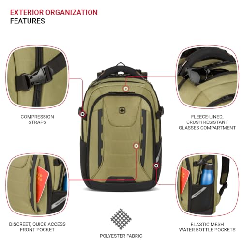 SwissGear Travel Tech Pro Laptop Backpack – Fits Laptops up to 16” – ScanSmart TSA-Friendly Backpack with Multiple Organizer Pockets – Olive - Image 3