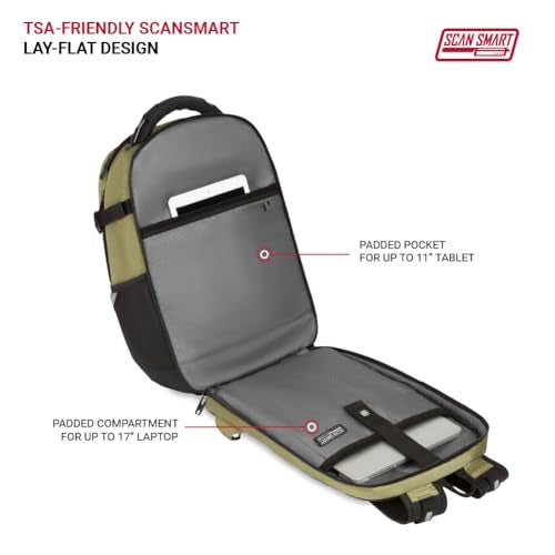 SwissGear Travel Tech Pro Laptop Backpack – Fits Laptops up to 16” – ScanSmart TSA-Friendly Backpack with Multiple Organizer Pockets – Olive - Image 2